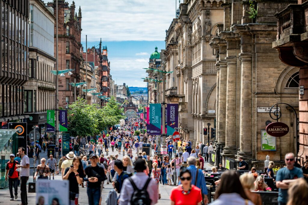 A crowded street in Glasgow