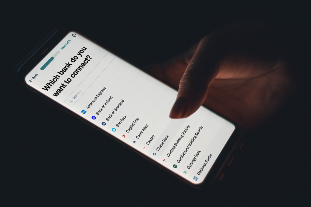 User chooses their bank from a list in the Vouchsafe app
